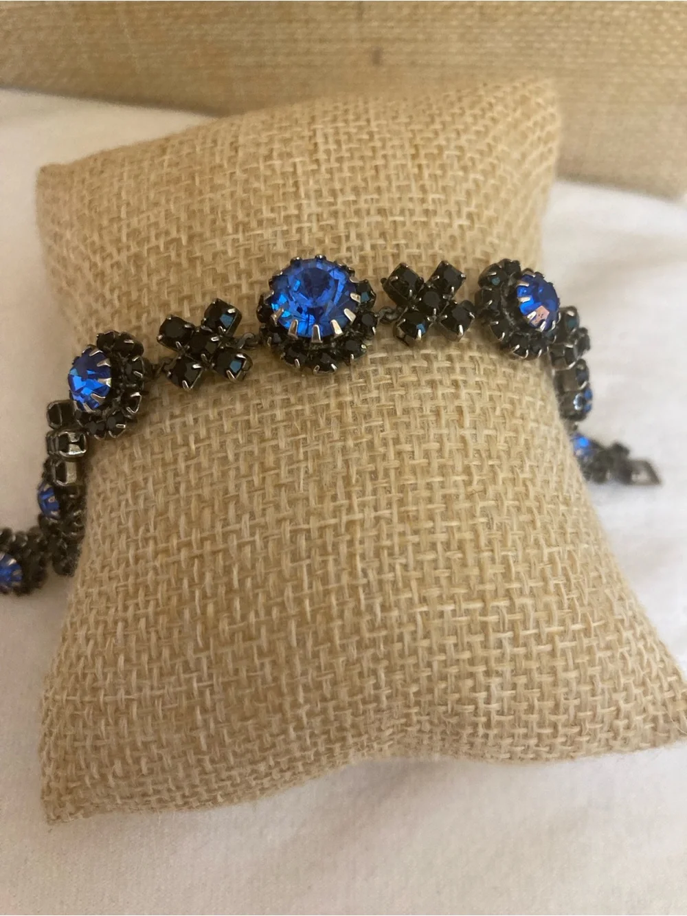 Blue and Black Rhinestones XOXO Designed Vintage Bracelet